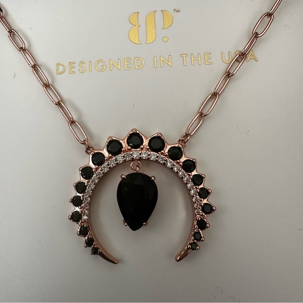 Bomb Party Be Tamed— Dark Trappings Black Onyx & CZ Rose Gold Plating Necklace